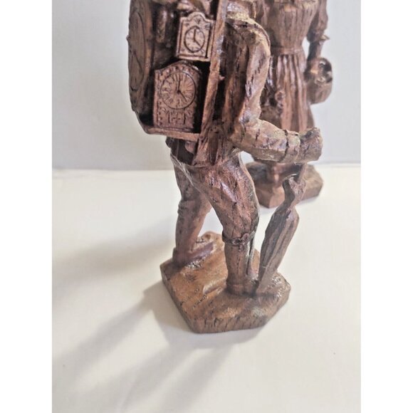 Gorgeous Vintage Wood Carvings Clock Seller & Flower Lady signed ADN - Picture 11 of 16